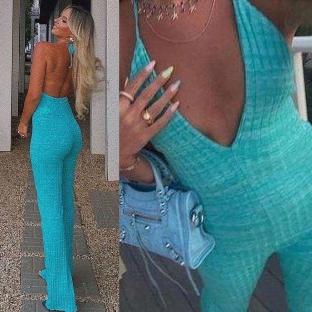 🦋 ZARA TURQUOISE BLUE RIBBED COTTON BLEND JUMPSUIT! - Picture 10 of 16
